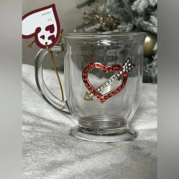 Cupid's Arrow Rhinestone Heart Glass Mug – 15 oz - Picture 1 of 8